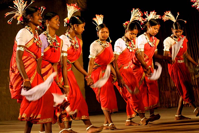 Stage performance of Karma folk dance troupe with traditional tribal costumes